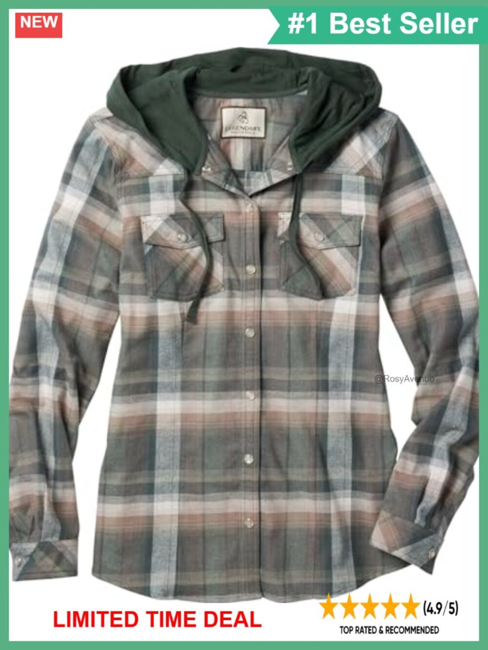 Hooded Long Sleeve Flannel Snap Front Shirt Relaxed Fit Plaid Women's